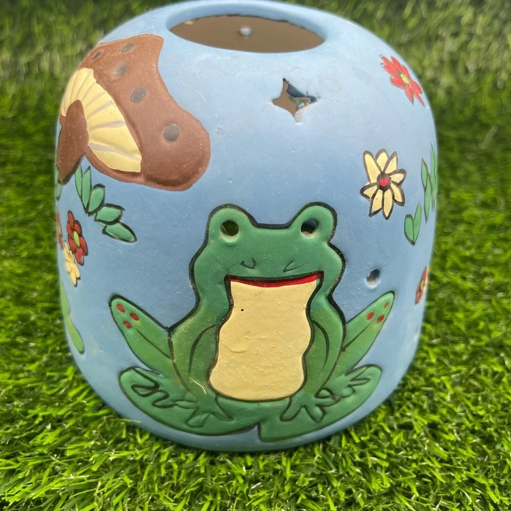 Vintage Hand-painted Ceramic Votive Candle Cover, Frog/Mushroom, EUC - Picture 3 of 11